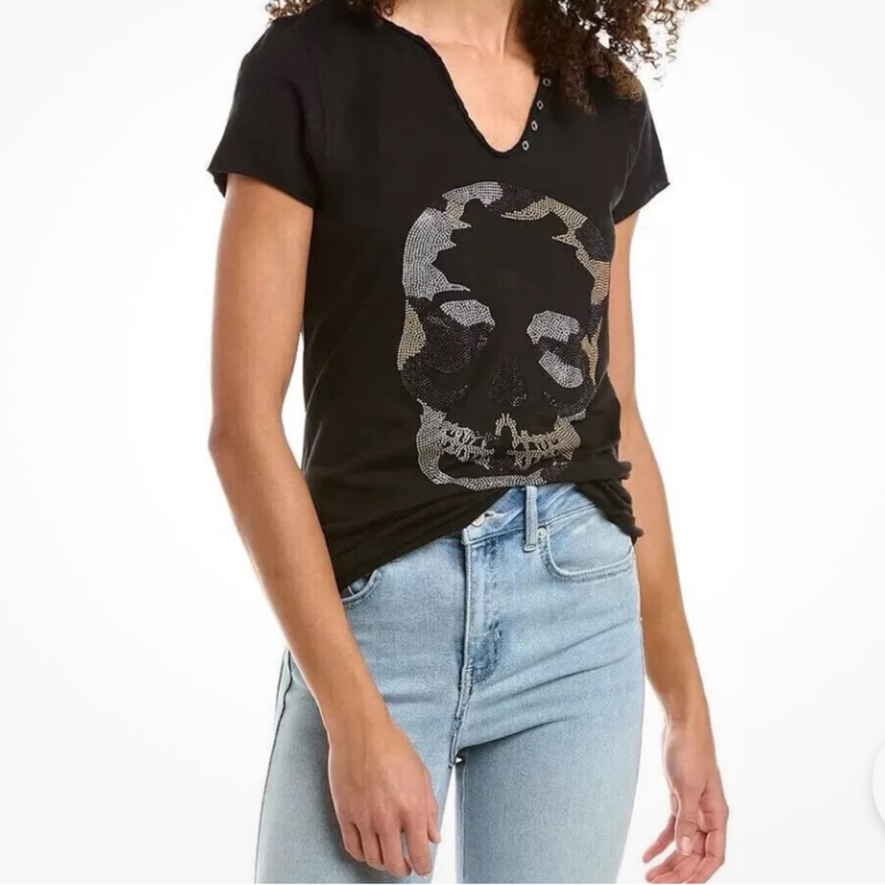 NWT ZADIG & VOLTAIRE Tunisien Front Camo Embellished Skull Tee - Picture 2 of 10